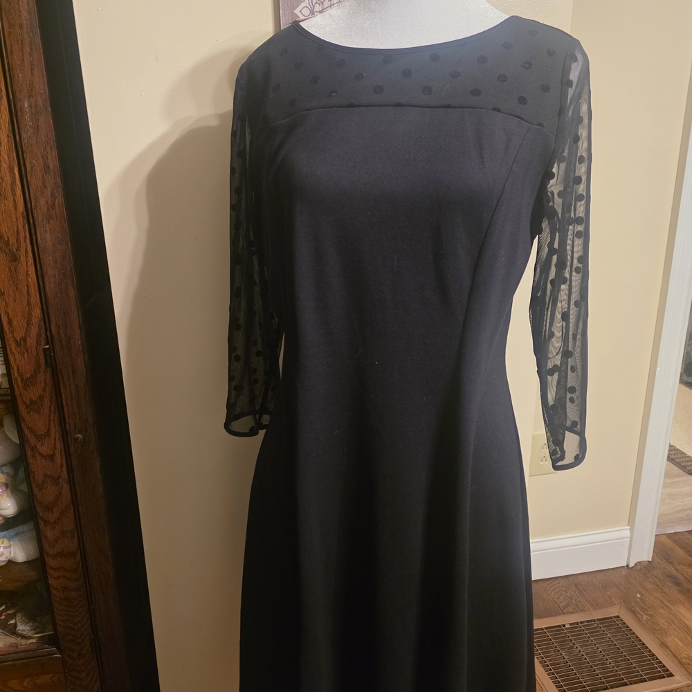Talbots Elegant Black Dress with Sheer Sleeves